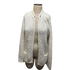 Vintage Women’s Cream Open Womens Cardigan Soft Pockets Charm Granny Core Sz L